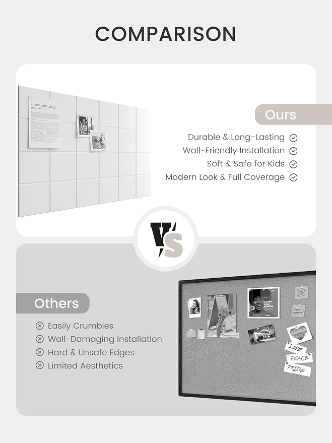 Bumusty Large Felt Bulletin Board, 30 Push Pins, 40 Adhesive Tabs, Milky White - Image 7