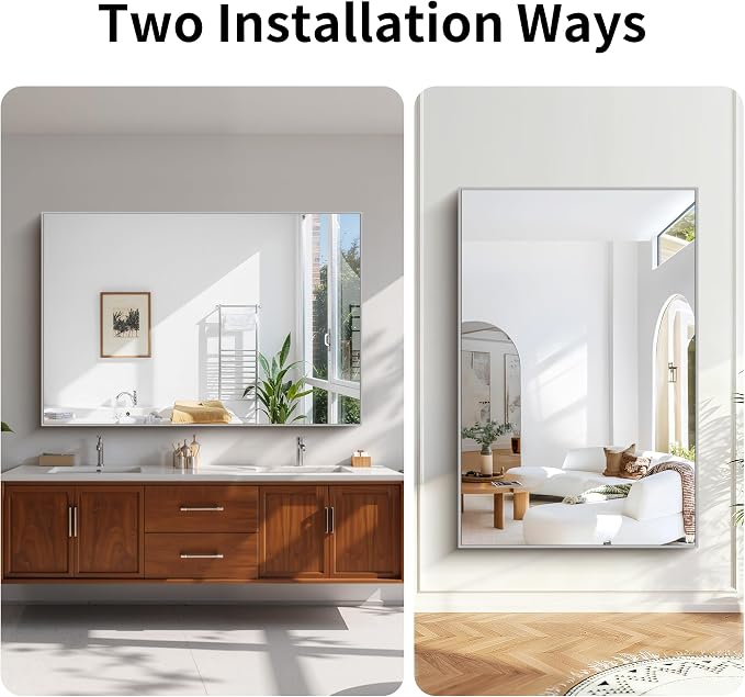 KOCUUY Silver Bathroom Mirror, HD Tempered Glass, Anti-Rust Brushed Silver Frame - Image 10