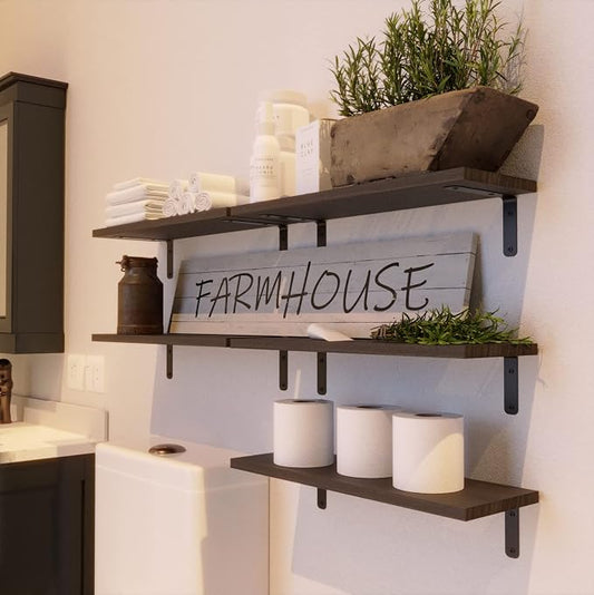 RICHER HOUSE Floating Shelves for Wall Décor, Rustic Wood Wall Mounted Shelves - Image 2