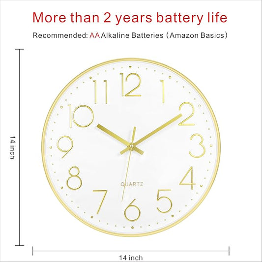 Foxtop 14 Inch Large Wall Clock Silent Non-Ticking Battery Operated Round - Image 2