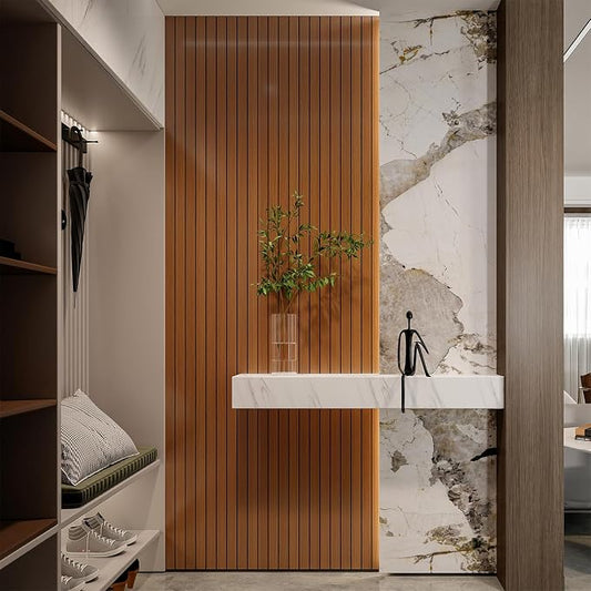 YLL YLL PVC Slat Wall Panel Peel and Stick 118"x 15.7" Faux Walnut Wood Grain - Image 2