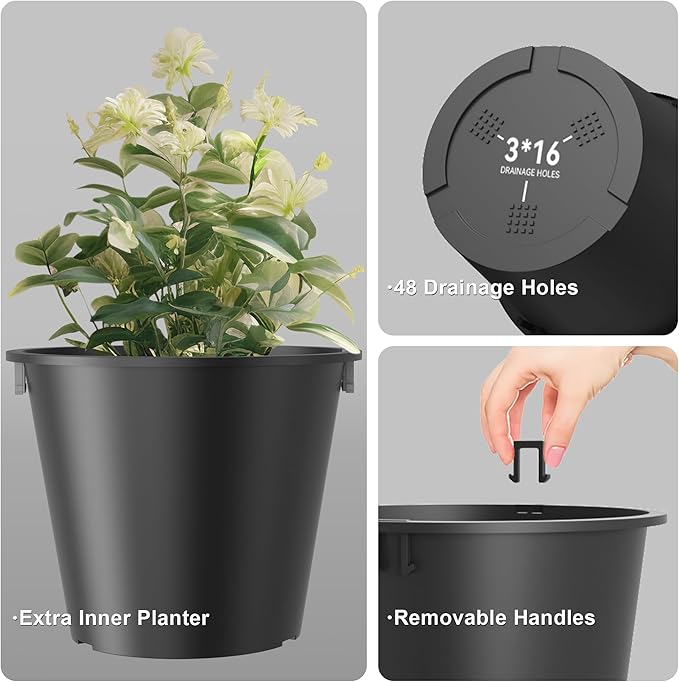 Kante Tall Round Planter Set of 2, 15 Inch Tall Decorative Planter Pots for Outdoor Indoor Garden Patio Front Porch (Black)