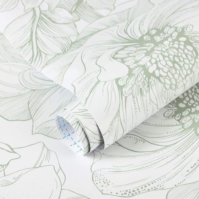 Ismoon Large Floral Peel and Stick Wallpaper Boho White and Green Contact Paper - Image 8