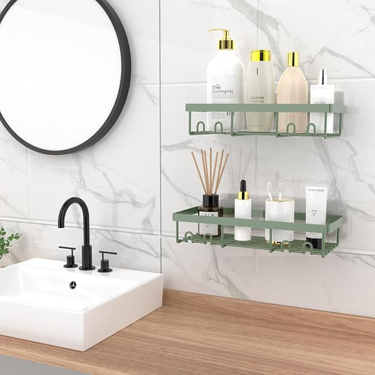 Moforoco Shower Caddy Shelf Organizer Rack, Self Adhesive Black Bathroom - Image 2