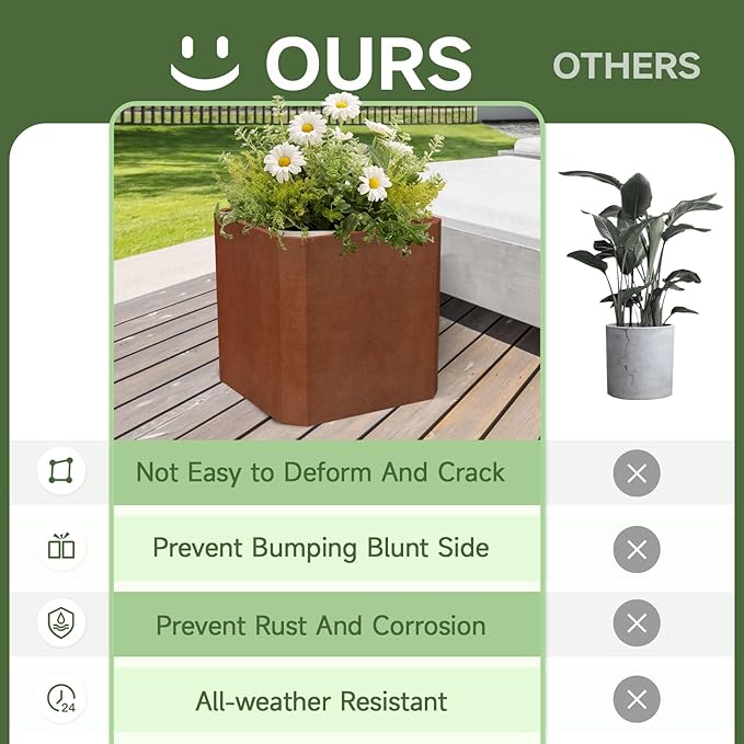 Corten Steel Planter Box-24"x24"x24"-Large Square Planter Matel -Outdoor Indoor- Heavy Duty Rustic Tall Planter Flower Pot Commercial Residential for Patio Porch Deck Home Backyard