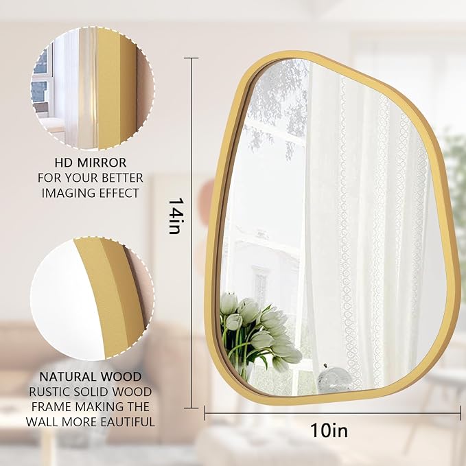 Asymmetrical Accent Mirror for Wall Irregular Oval Wood Frame Modern Unique - Image 7