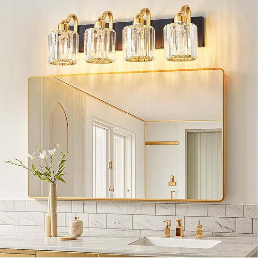 4 Light Crystal Vanity Lights for Bathroom, Modern Matte Black and Gold Wall - Image 2