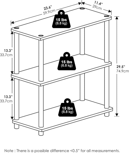 Furinno Turn-N-Tube Storage Shelves, 3-Tier Book Shelf, Corner Shelf, Toolless - Image 2