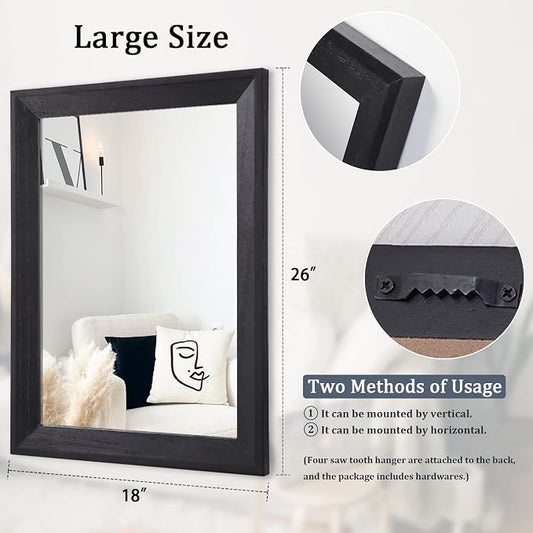 AAZZKANG Black Mirrors for Wall Rectangle Wood Framed Large 26"x18" Decorative - Image 2