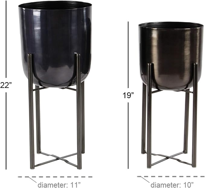 CosmoLiving by Cosmopolitan Metal Indoor Outdoor Planter Dome Large Planter Pot with Removable Stand, Set of 2 Planters 19", 22"H, Black