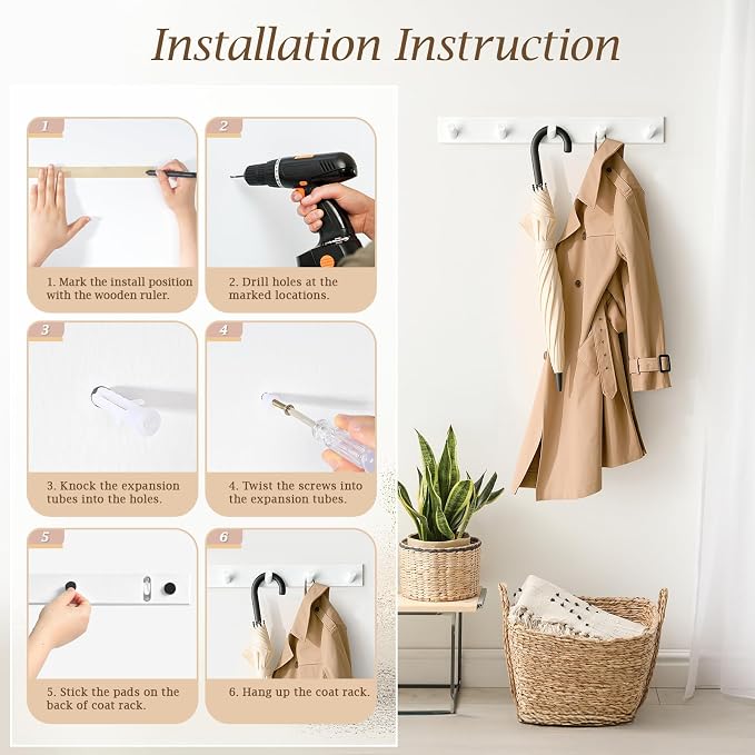 Coat Rack Wall Mount, Wooden Coat Hanger - Image 7