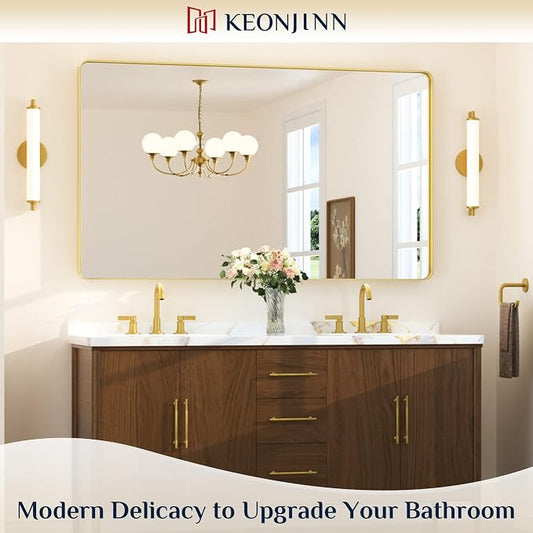 Keonjinn Gold Mirrors for Wall, 60” x 36” Large Brushed Brass Bathroom Mirrors - Image 2
