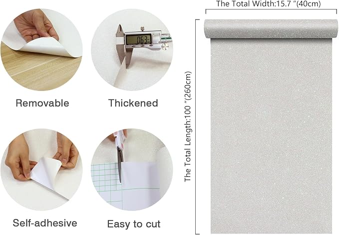 CHIHUT Iridescent Off White Glitter Peel and Stick Wallpaper Sparkle Self - Image 8