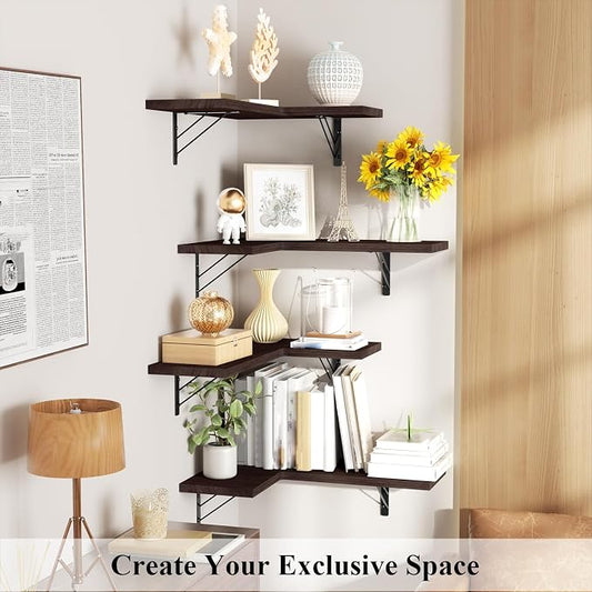 Love-KANKEI Corner Shelf Wall Mounted Set of 4, Floating Wall Shelves - Image 2