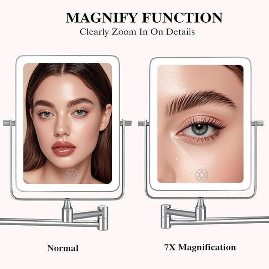 Wall Mounted Lighted Makeup Mirror, Rectangle Double Sided 1X/7X Magnifying - Image 2