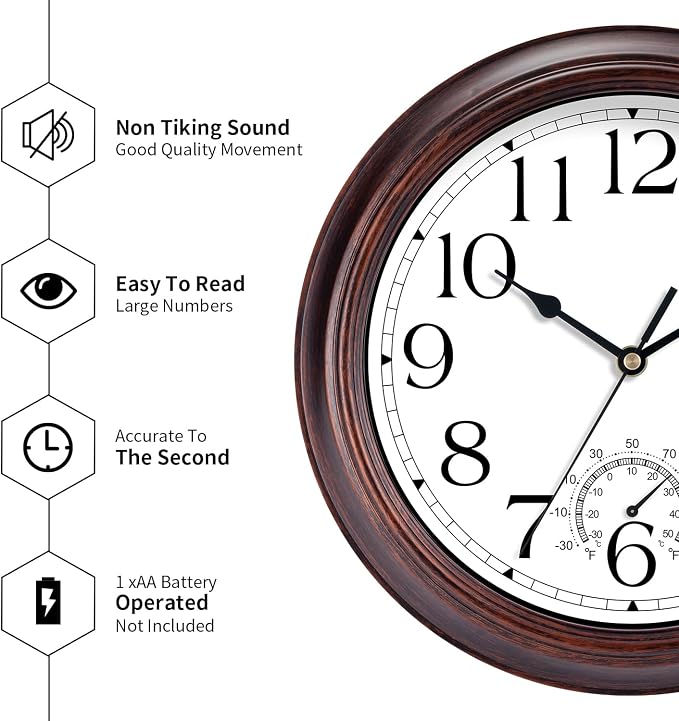 KECYET 14 Inch Outdoor Wall Clock - Image 9