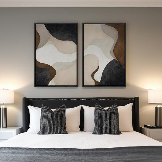 Large Framed Neutral Abstract Minimalist Wall Art Set of 2, Modern Canvas - Image 2