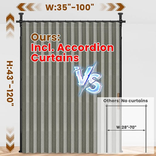 100% Blackout Room Divider Curtains Sets Grey W100 x L84 in 1 Panel No Drill - Image 2