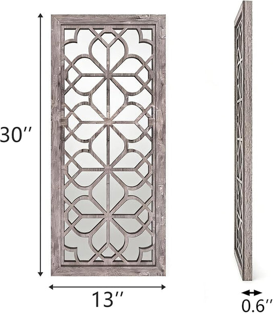 Set of 2 13x30 Inch Large Brown Shatterproof Carved Floral Wood Frame Wall - Image 2