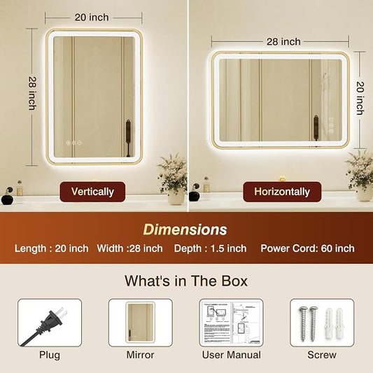 20x28 Inch Gold Framed LED Bathroom Mirror - Image 2