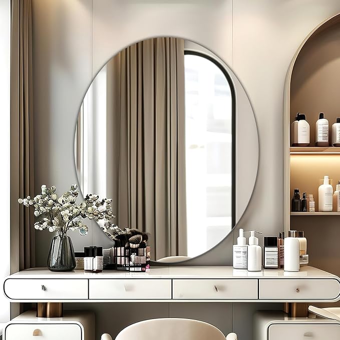 JUNEBRUSHS Oval Mirror, Acrylic Oval Bathroom Mirrors Unbreakable Frameless - Image 7