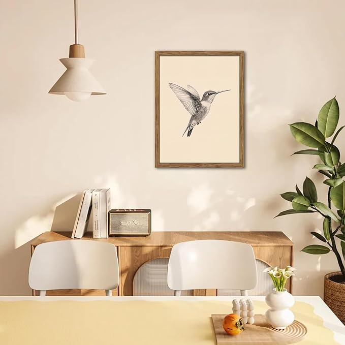 Vintage Framed Wall Art, Birds Canvas Prints, Hummingbird Sketch Painting - Image 8