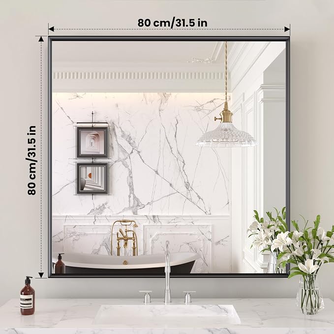 LOAAO Black Bathroom Mirror 32"X32" - Image 8