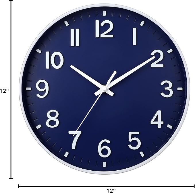 HZDHCLH Navy Blue Wall Clocks Battery Operated, 12 inch Silent Non Ticking - Image 8