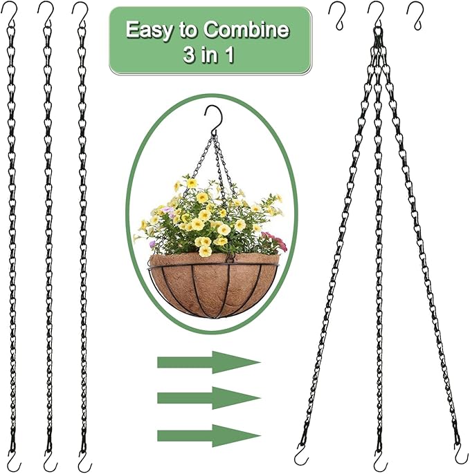 10 Pack 21 Inch Black Hanging Chains with hooks, Grow Lights Chain adjusable, Hanging chains for bird feeders, Plant hanger indoor, Hanging Planter, Christmas wreath, Pendant light, Wind Chime