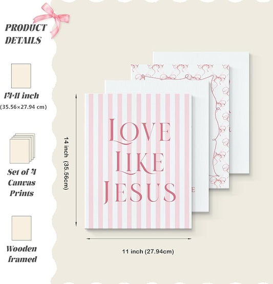 LARTSFRO Coquette Pink Bow Jesus Canvas Wall Art Decor Posters Prints, Light - Image 2
