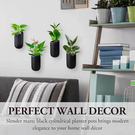 MyGift 7.5 Inch Wall Mounted Modern Matte Black Ceramic Cylindrical Plant - Image 2