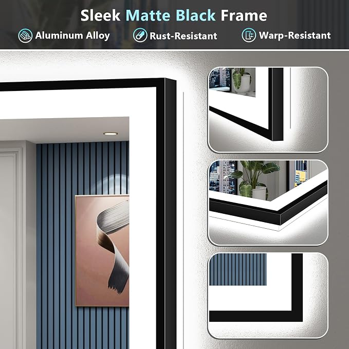 60x36 Black Framed LED Bathroom Mirror - Image 9