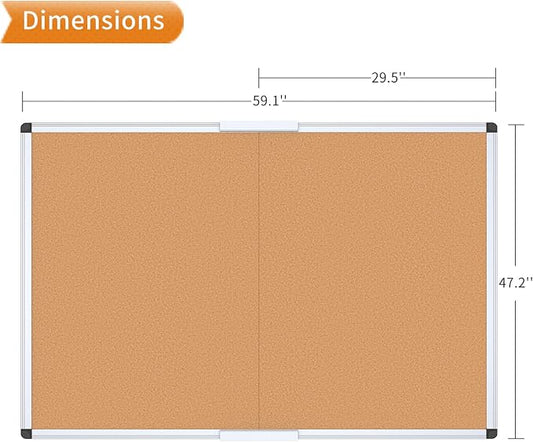 VIZ-PRO 60" x 48" Large Cork Bulletin Board, Foldable & Wall-Mounted Notice Pin - Image 2
