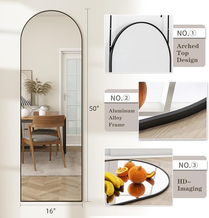Door Mirror, Arched Full Length Mirror Over The Door, Full Body Mirrors - Image 8