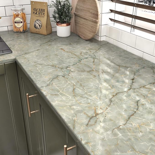 Green Marble Contact Paper for Countertops Waterproof Granite Peel and Stick - Image 2