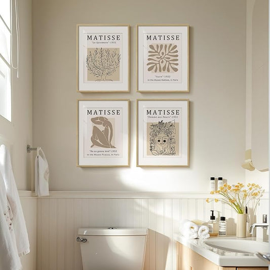 Framed Matisse Neutral Wall Art, Abstract Modern Minimalist Botanical Prints - Image 2