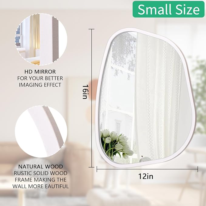 Irregular Wall Mirror Asymmetrical White Mirror Modern Wood Frame Unique Shape - Image 7