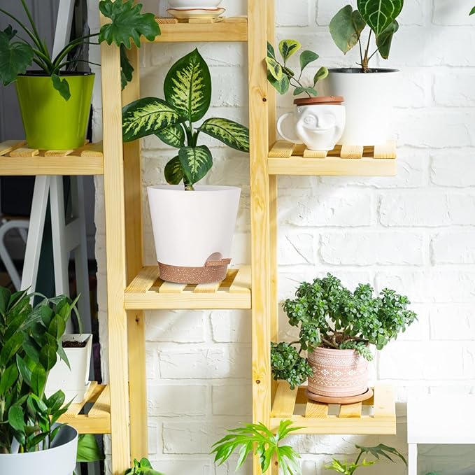 Plant Pots Outdoor 8/7.5/7/6.5/6/5.5/5Inch 7Pack, Planting Pots for All House Plants White Plastic Planters Outdoor Flower Pots Nursery Planting Pot with Drainage Hole and Deep Reservoir