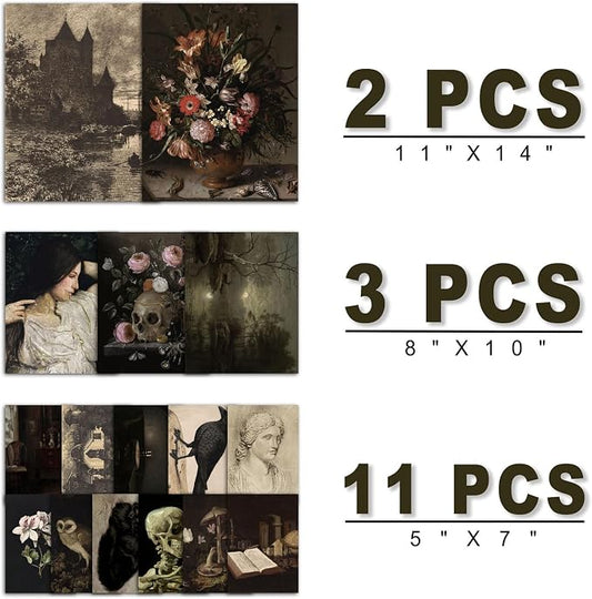 ANERZA 16 PCS Dark Academia Room Decor, Gothic Home Decor, Moody Wall Art Prints - Image 2
