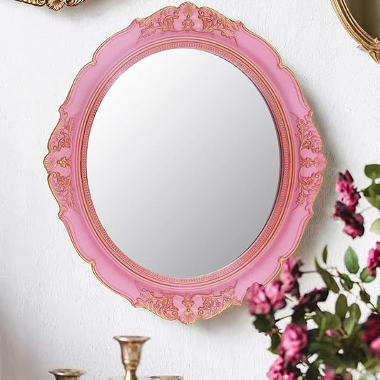 YCHMIR Vintage Decorative Wall Mirror 14.8 x 13.1 Inch Oval Mirror(Pink) - Image 2