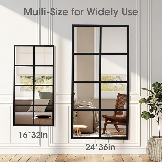DUMOS Window Pane Mirror Set of 2, 16x32 Inch Rectangle Decorative Wall Mirrors - Image 7