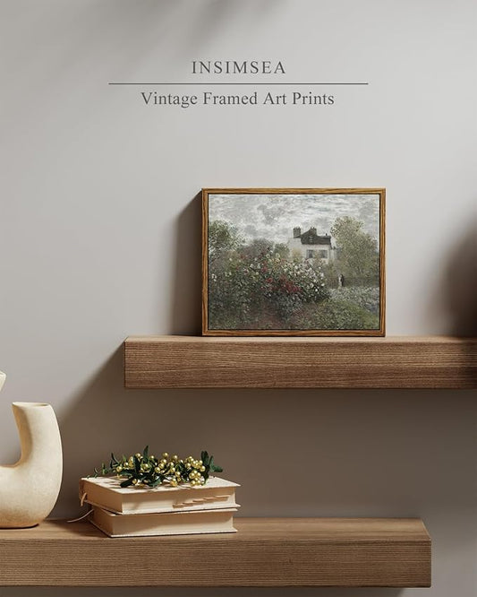 InSimSea Framed Canvas Wall Art Vintage Decor, Monet Flower Garden Painting - Image 2