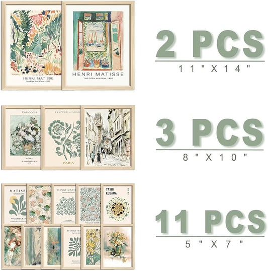 ANERZA 16 PCS Framed Sage Green Wall Art Decor, Matisse Wall Prints - Image 2