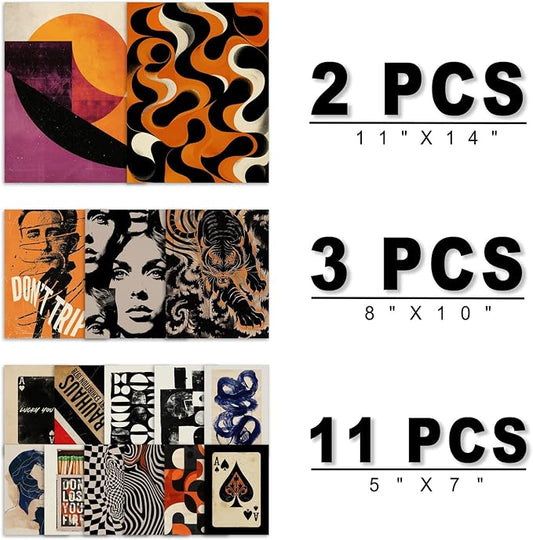 ANERZA 16 PCS Retro 70s Wall Art Decor, Eclectic Vintage Gallery Wall Prints - Image 2