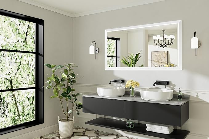 55x30 Inch White Bathroom Mirror - Image 8