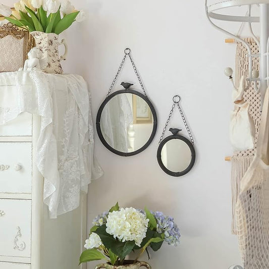 NIKKY HOME 11.2" Decorative Small Hanging Mirrors Vintage Rustic Round Metal - Image 2