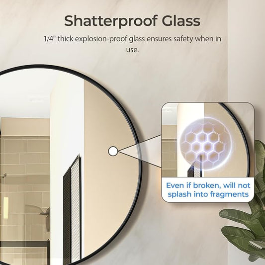 USHOWER Black Round Mirror for Over Sink 24-inch, Circle Bathroom Mirror - Image 2