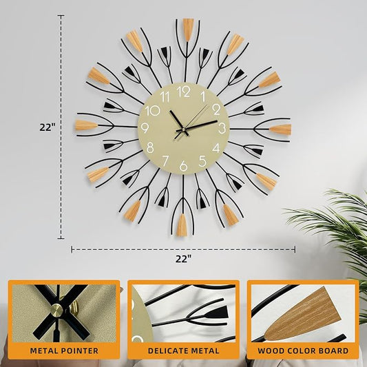 24 Inch Large Modern Wall Clock – Mid Century Sunburst Decorative Silent - Image 2