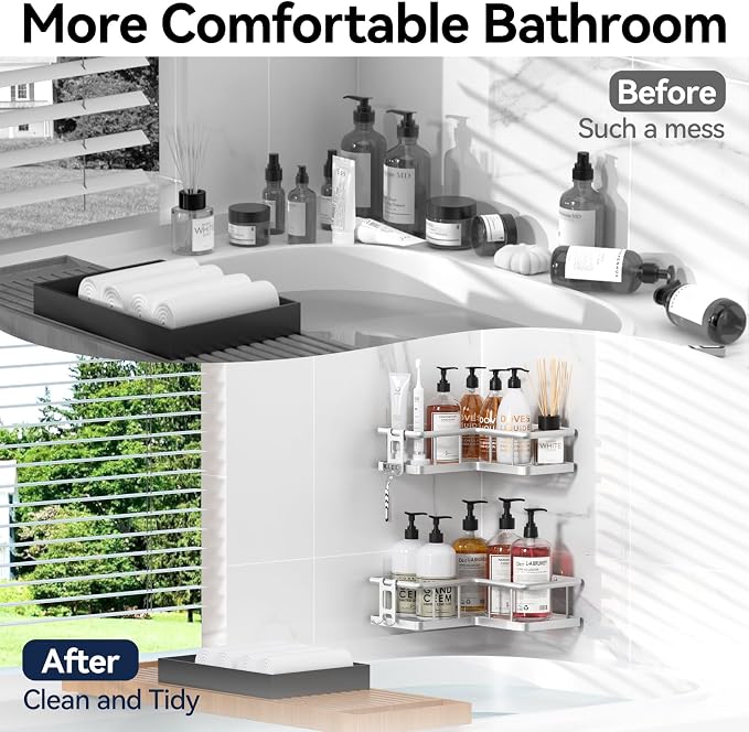 YASONIC Shower Caddy Corner, No Drilling Shower Organizer Corner - Image 8