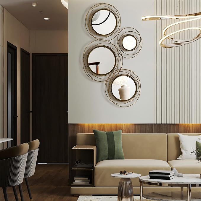 Hicarer 4 Pcs Decorative Wall Mirror Round Modern Circle Mounted Mirror Metal - Image 7